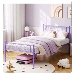 Garvee Twin Metal Platform Purple Bed Frame W/ Headboard Footboard MYAGH NEW!